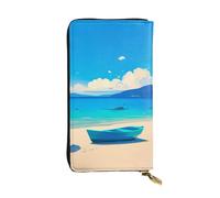 NVBYREFDS Small Boat On The Seashore Double-Sided Full-Print Premium Wallet - Spacious Bifold Wallet for Women and Girls with Multiple Card Slots, Zippered Coin Pocket, Id, and Checkbook Compartments