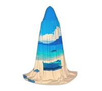 NVBYREFDS Small Boat On The Seashore Youth Hooded Cape - Fashionable All-Over Printed Cape With A Large Hood And Tie Design, Perfect For Halloween, Cosplay And Themed Parties