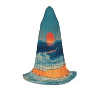 NVBYREFDS Sunrise By The Sea Youth Hooded Cape - Fashionable All-Over Printed Cape With A Large Hood And Tie Design, Perfect For Halloween, Cosplay And Themed Parties