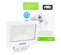 NVC 20W LED Floodlight White, 4000K Cool White, IP65 Outdoor Security Light, 2200lm, Die-Cast Aluminium, Pre-Wired 1m Flex, Non-PIR, Odessa NOD20/WH/840