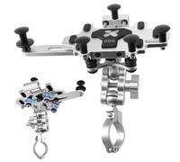 NVDATJFMS Motorcycle Mobile Phone Holder with Vibration Damper, Universal Aluminum Alloy Holder for 4.7-7" Smartphone, Safety Grip Compatible with Motorcycle/Bike/Scooter/ATV (Argent)
