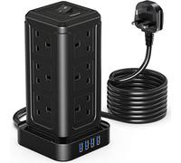 NVEESHOX Extension Lead Surge Protection,12 Way Power Strip Tower with 4USB