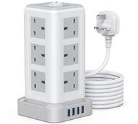 NVEESHOX Extension Lead Surge Protection, 12 Way Power Strip Tower with USB