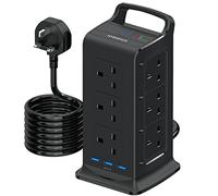 NVEESHOX Tower Extension Lead Surge Protection (13A 2990W) with 3 USB Slots