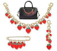 NVENF 3PCS Bag Charms Turquoise Strawberry Purse Charms for Handbags Cute Strawberry Keychain Western Purse Chain for Women Fashion Accessories (Red)