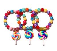 NVENF 3PCS Candy Bracelet for Women Colorful Lollipop Bracelets Kawaii Beaded Stretch Bracelets Halloween Christmas Candy Costume Accessories Candyland Outfits Birthday Party Favors (Style A)