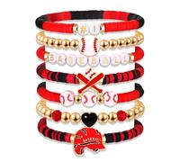 NVENF Baseball Bracelets for Women Stackable Orange Navy Game Day Heishi Bracelets Preppy Friendship Sports Bracelet Softball Baseball Jewelry Accessories Party Favors Gifts, L, Alloy, Clay, no