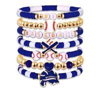 NVENF Baseball Bracelets for Women Stackable Orange Navy Game Day Heishi Bracelets Preppy Friendship Sports Bracelet Softball Baseball Jewelry Accessories Party Favors Gifts, L, Alloy, Clay, no