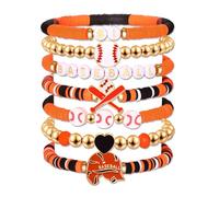 NVENF Baseball Bracelets for Women Stackable Orange Navy Game Day Heishi Bracelets Preppy Friendship Sports Bracelet Softball Baseball Jewelry Accessories Party Favors Gifts, L, Alloy, Clay, no