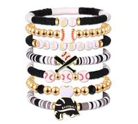 NVENF Baseball Bracelets for Women Stackable Orange Navy Game Day Heishi Bracelets Preppy Friendship Sports Bracelet Softball Baseball Jewelry Accessories Party Favors Gifts, L, Alloy, Clay, no