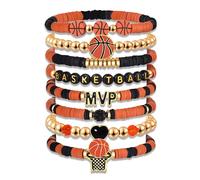NVENF Basketball Bracelets for Women Beaded Game Day Heishi Friendship Bracelets Basketball Accessories Outfits Jewelry Sports Fan Gifts, L, no gemstone