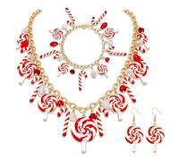 NVENF Candy Jewelry Set Costume Accessories Christmas Candy Cane Lollipop Necklace Bracelet Earrings Candyland Costume Halloween Christmas Outfits for Women Birthday Party Favors Gifts, Acrylic, No