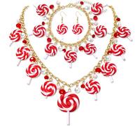 NVENF Candy Jewelry Set Costume Accessories Christmas Candy Cane Lollipop Necklace Bracelet Earrings Candyland Costume Halloween Christmas Outfits for Women Birthday Party Favors Gifts, Acrylic, No
