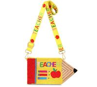 NVENF Pencil Purse for Women Beaded Teacher Purse Crossbody Shoulder Bag Back To School Teacher Accessories Outfits Gifts, Yellow