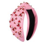 NVENF Valentine’s Day Headband for Women Love Heart Headband Jeweled Crystal Rhinestone Knotted Hairband Red Pink Wide Top Knot Hairband Valentine’s Day Hair Accessories Gifts (Heart 3)