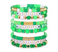 NVENF Valentine's Day Mardi Gras St.Patrick's Day Cinco De Mayo Bracelets for Women Stackable Heishi Bracelets Preppy Friendship Bracelets Holiday Accessories Jewelry Gifts Party Favors (Style H)