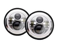 NVETJMUA Headlight Assembly For Land For Rover For Defender 90 110 Car 7" Led Headlight Round Halo Angel Eyes Headlights Car Headlamp(2pcs Chrome)
