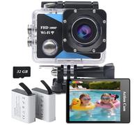 Nvgfelis Action Cam 1080P, WiFi Action Camera with 32GB, Waterproof Underwater Camera 98FT/30M, Sports Cam with 2 × 1050 mAh Rechargeable Batteries and Accessory Kit