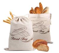 NVGVUP 2 Pack Lined Bread Bags for Homemade Bread, Reusable Bread Storage Bags to Keep Bread Fresh, with Drawstring Closure (38 × 30 cm)