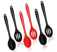 NVGVUP 6 Pcs Silicone Spoons for Cooking, Non-Stick Serving Utensils in Black and Red With Hanging Holes, Kitchen Tools for Baking and Stirring