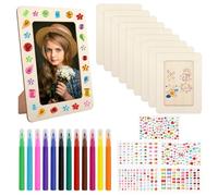 NVGVUP 8 PCS DIY Wooden Picture Frames, Kids Art Frame Set, Personalised Wooden Photo Frame Kid Craft Set, Paint Your Own Sets for Kids with Self Adhesive Glitter Stickers & Color Pens