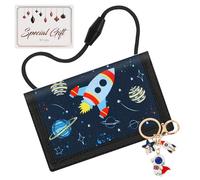 NVGVUP Children's Neck Pouch, Triple Folded Purse: Children's Purse with Keyring, Football Gifts, Wallet School Gift for Boys and Girls, Rocket, 1, Classic