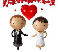 NVGVUP Just Married Wedding Party Decoration, 3 Pack Bride and Groom Foil Balloon, Red Heart Balloons Decoration, for Romantic Wedding, Engagement, Proposal