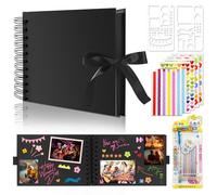 NVGVUP Scrapbook Photo Album, A5 Black Scrapbook with 60 Pages, DIY Memory Photo Books for Baby Family Wedding Birthday Graduation, Small Scrap Book kit with Gel Colouring Pens Photo Corners Sticker