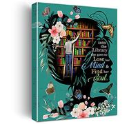 Nvhai Books Wall Art into the Library Canvas Painting Prints for Home Wall Decor Framed Reading Books Artwork Book Lover Gifts(12x15 Inch)
