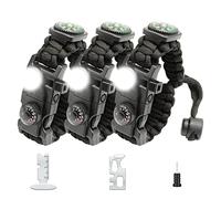NVioAsport 21 in 1 Survival Paracord Bracelet Adjustable Gear Kit with SOS LED Light, Fire Starter, Bigger Compass, Survival Whistle, Perfect for Camping, Hiking, Fishing (Black 3Pcs)
