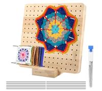 NVIYAM Barrier Board for Granny Square, 19.5 x 19.5 cm, Wooden Blocking Boards with 10 Stainless Steel Rod Pins and 5 Needles, Adult, Unisex, All Seasons