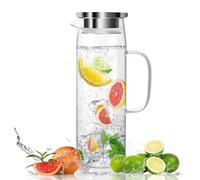 NVIYAM Glass Carafe with Lid 1.5L, Clear Modern Pitcher, Heat Resistant Borosilicate Glass Jug for Cold or Hot Water, DIY Drinks, Juice, Tea, Milk