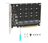 NVMe PCIE Adapter 4 Slot, Dual M.2 PCIE Adapter Card, 4 Port M.2 NVMe SSD to PCIE X16 M Key Hard Drive Converter Reader Expansion Card PC Internal Expansion Card 4x32Gbps Full Speed(ph44)