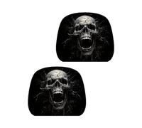 NVOQILIN 2pcs Car Headrest Covers Halloween Skull Design Soft Polyester Protector Easy To Car Interior Accessory