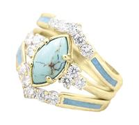 NVOQILIN 3Pieces Fashion Dainty Turquoise Diamond-Ring Exquisite Gold Silver Engagement Accessory For Women Gemstones Rings For Women