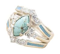 NVOQILIN 3Pieces Fashion Dainty Turquoise Diamond-Ring Exquisite Gold Silver Engagement Accessory For Women Gemstones Rings For Women