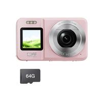 NVOQILIN 4K UHD 64MP Double Screen Digital Camera 18X Portable Pink for Students Travel Vloggings