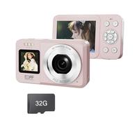 NVOQILIN 4K UHD 64MP Double Screen Digital Camera 18X Portable Pink for Students Travel Vloggings