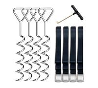 NVOQILIN 4Pcs Corkscrew Shape Trampoline Stakes Tie Down Spirals Ground Anchors Stakes With Strap For Trampolines Swings Garden