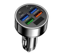 NVOQILIN 6 in 1 MultiPorts Car Charging Adapter With Digital Voltages Display USB/USB C Charging PD5V-3.1A For Fast