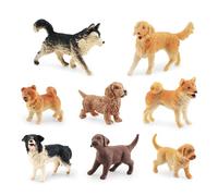 NVOQILIN 8PCS Dog Figurines Toy Set Realistic Puppy Figures Playset Hand Painted Miniature Dog Animal Toys Cake Figurine