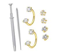 NVOQILIN 8Pieces Complete Nose Piercing Set with Stainless Steel Rings and Practical Insertion Tool Nose Studs for Beginners Jewelry
