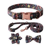NVOQILIN Adjustable Dog Collar+Leash+Necktie Set Floral Pattern Wonderful for Daily Walks and Outdoor Adventures Stay in Control Traction Rope Skirt Strap Strong Nylon Training Leash