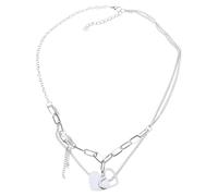 NVOQILIN Double Heart Hollowed Necklace For Women Dainty Tiny Shaped Chain Simple Choker Necklaces For Couples Double Heart Necklaces Girls Girlfriend Women Silver