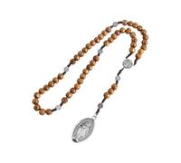 NVOQILIN Rosary Braided Wood Beads Necklace with Pardon Crucifix Medals for Catholic Christians Chain Communion