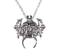 NVOQILIN Silver Half Moon Phase Necklace Jewellery Goth Death Skull Moth For Girls Women Men Unisex Death Head