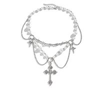 NVOQILIN Strawberry Necklace Imitation Pearl Choker Bohemia Layer Crystal Clavicle Chain Delicate Sweet Necklace For Women Girl Glass Beaded Statement