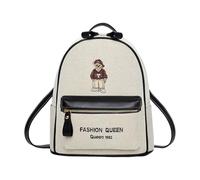 NVOQILIN Women's Rucksack Cartoon Themed School Backpack Large Main Compartment Embroidery Bear Comfortable PU College Book Bag Fashionable PU Backpacks