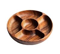 NVOQILIN Wood Divided Servings Tray Round Serving Dishes Dinner Platters Bread Fruit Dessert Plate Snacks Tray for Parties