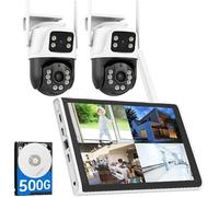 NVR CCTV Camera Systems Wireless, 8CH Outdoor Wireless 10.1''Monitor Security Camera System with 500GB HDD, 2 Pcs 6MP 360°PTZ 2.4G&5G WiFi Outdoor Camera with Dual Lens, Two Way Audio, Night Vision